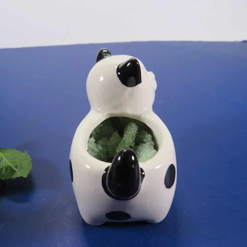 Mini Polka Dot Ceramic Dog w flowers or trinkets 2 3/4